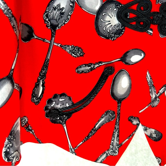 Max & Mabel Vtg Kimono tapestry 100% Silk red spoon pattern Vest Medium - Picture 4 of 8